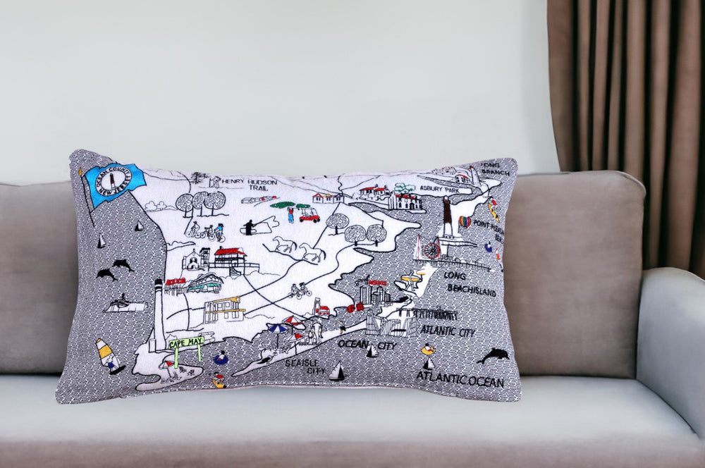 Homeroots 25" White Jersey Shore Daylight Skyline Lumbar Decorative Pillow   482523