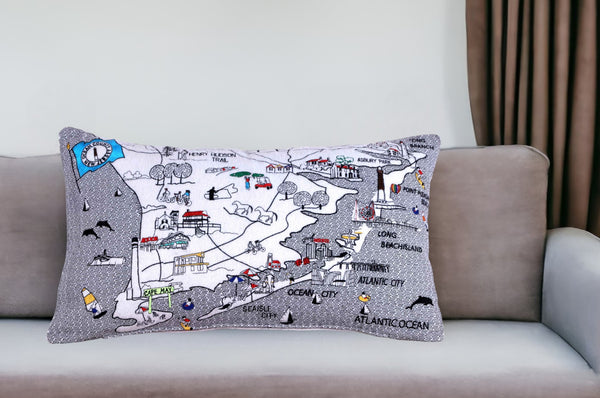 Homeroots 25" White Jersey Shore Daylight Skyline Lumbar Decorative Pillow   482523