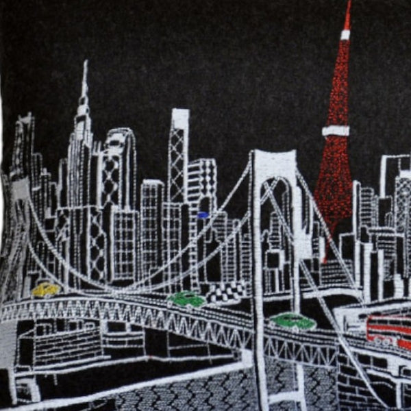 HomeRoots 14" Eclectic Tokyo Cityscape Wool Lumbar Throw Pillow – Cozy Support for Home Decor & Gifts 482524
