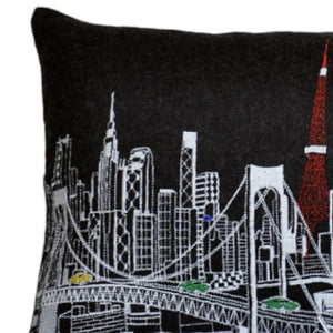 HomeRoots 14" Eclectic Tokyo Cityscape Wool Lumbar Throw Pillow – Cozy Support for Home Decor & Gifts 482524