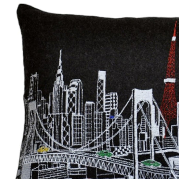 HomeRoots 14" Eclectic Tokyo Cityscape Wool Lumbar Throw Pillow – Cozy Support for Home Decor & Gifts 482524