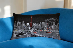 HomeRoots 14" Eclectic Tokyo Cityscape Wool Lumbar Throw Pillow – Cozy Support for Home Decor & Gifts 482524