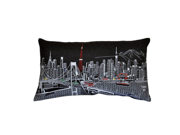 HomeRoots 14" Eclectic Tokyo Cityscape Wool Lumbar Throw Pillow – Cozy Support for Home Decor & Gifts 482524