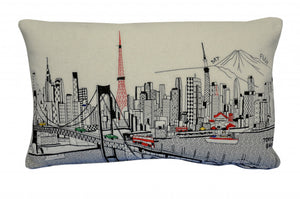 Homeroots 25" White Tokyo Daylight Skyline Lumbar Decorative Pillow   482525