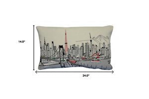Homeroots 25" White Tokyo Daylight Skyline Lumbar Decorative Pillow   482525