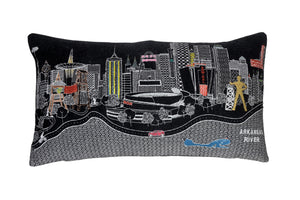 Homeroots 25" Black Tulsa Nighttime Skyline Lumbar Decorative Pillow   482526