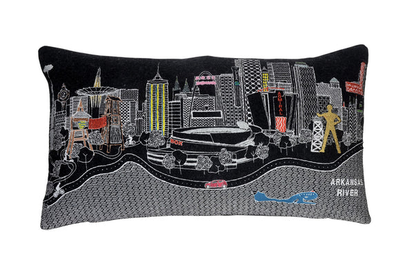 Homeroots 25" Black Tulsa Nighttime Skyline Lumbar Decorative Pillow   482526