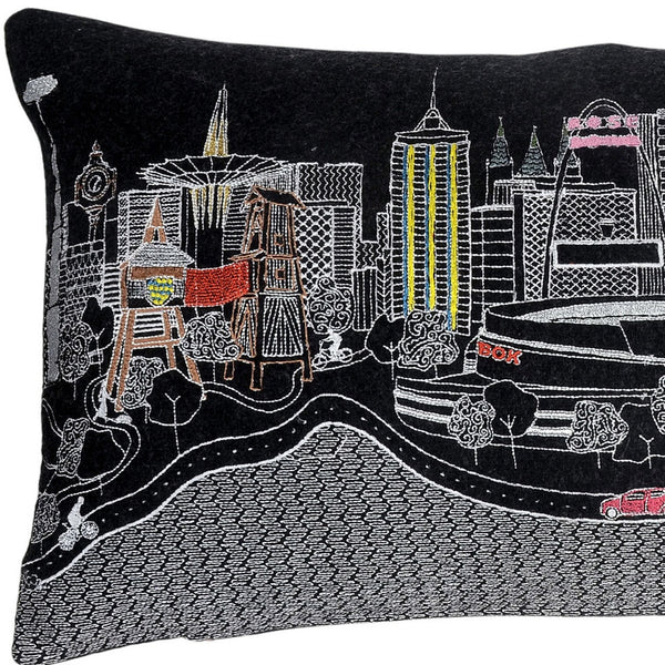 Homeroots 25" Black Tulsa Nighttime Skyline Lumbar Decorative Pillow   482526