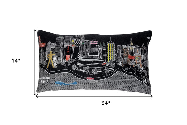 Homeroots 25" Black Tulsa Nighttime Skyline Lumbar Decorative Pillow   482526