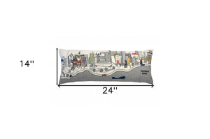 Homeroots 25" White Tulsa Daylight Skyline Lumbar Decorative Pillow   482527