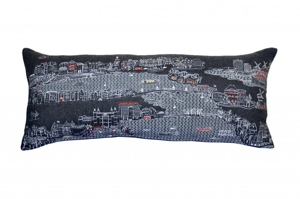 HomeRoots 14" Luxurious Wool Lumbar Throw Pillow - Eclectic Amsterdam Skyline Design for Chic Home Decor 482528