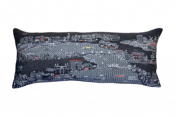 HomeRoots 14" Luxurious Wool Lumbar Throw Pillow - Eclectic Amsterdam Skyline Design for Chic Home Decor 482528
