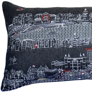 HomeRoots 14" Luxurious Wool Lumbar Throw Pillow - Eclectic Amsterdam Skyline Design for Chic Home Decor 482528