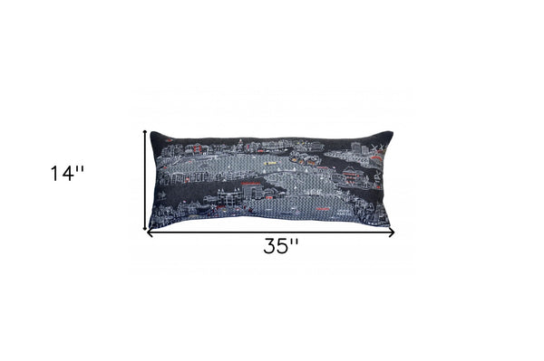 HomeRoots 14" Luxurious Wool Lumbar Throw Pillow - Eclectic Amsterdam Skyline Design for Chic Home Decor 482528