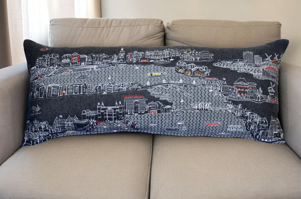 HomeRoots 14" Luxurious Wool Lumbar Throw Pillow - Eclectic Amsterdam Skyline Design for Chic Home Decor 482528