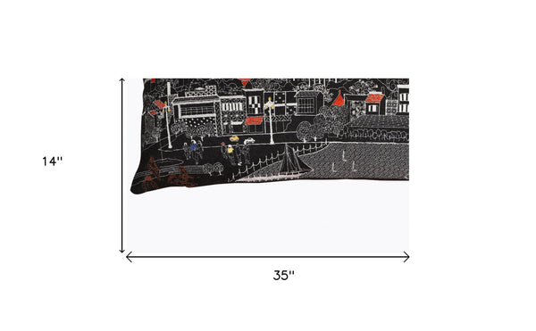 Homeroots 14" X 35" Black Gray And White Hometown Pride Wool Lumbar Throw Pillow   482530