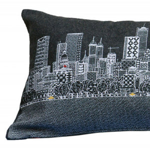 Homeroots 35" Black Atlanta Nighttime Skyline Lumbar Decorative Pillow   482532