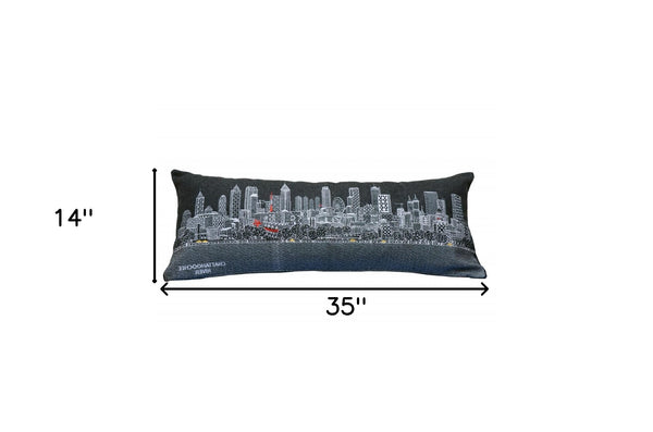 Homeroots 35" Black Atlanta Nighttime Skyline Lumbar Decorative Pillow   482532