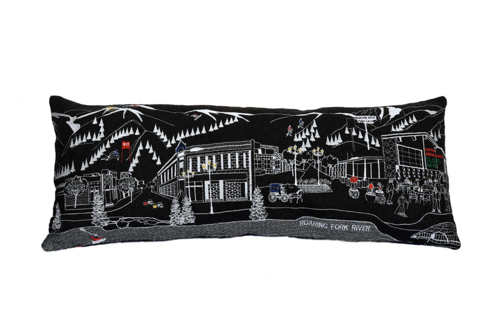 HomeRoots 35" Black Aspen Skyline Lumbar Pillow - Artisan Embroidered Decor for Home, Cabin & Gift Giving 482534