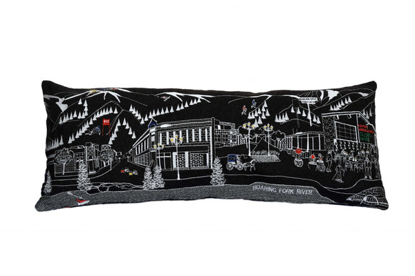 HomeRoots 35" Black Aspen Skyline Lumbar Pillow - Artisan Embroidered Decor for Home, Cabin & Gift Giving 482534