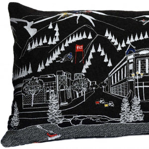 HomeRoots 35" Black Aspen Skyline Lumbar Pillow - Artisan Embroidered Decor for Home, Cabin & Gift Giving 482534