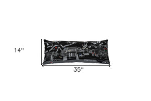 HomeRoots 35" Black Aspen Skyline Lumbar Pillow - Artisan Embroidered Decor for Home, Cabin & Gift Giving 482534
