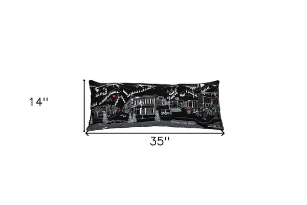 HomeRoots 35" Black Aspen Skyline Lumbar Pillow - Artisan Embroidered Decor for Home, Cabin & Gift Giving 482534