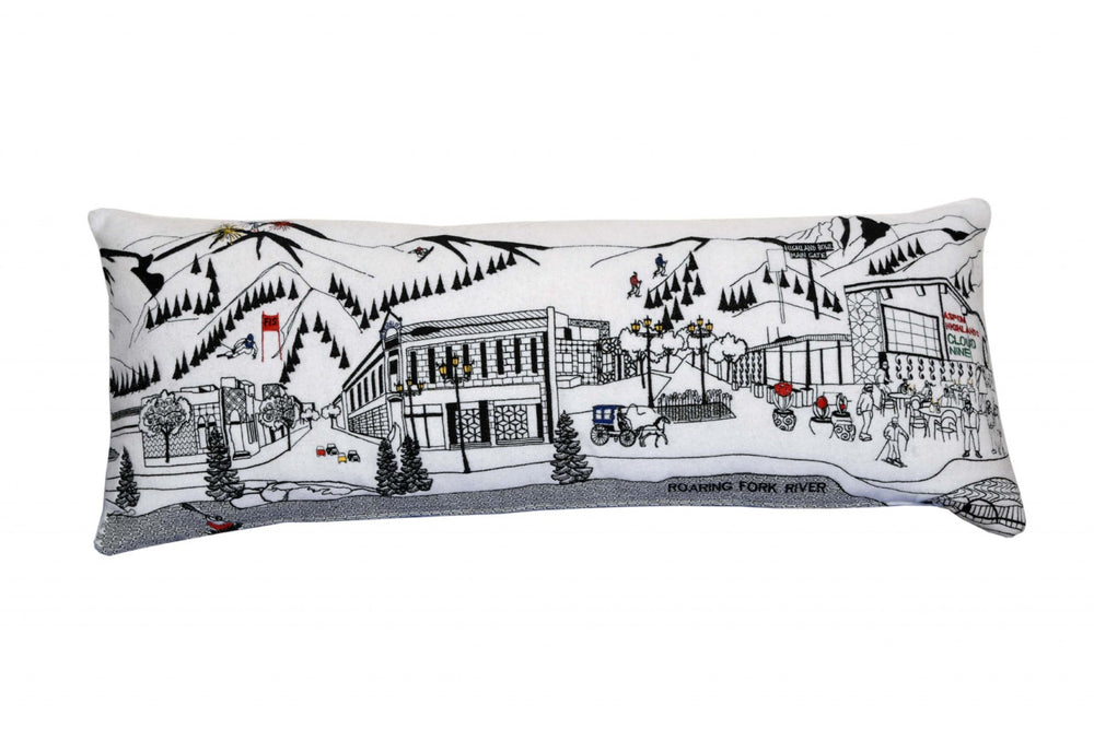 HomeRoots 35" White Aspen Skyline Lumbar Pillow - Chic Home Accent with Embroidered Design & Plush Comfort 482535