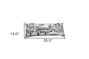HomeRoots 35" White Aspen Skyline Lumbar Pillow - Chic Home Accent with Embroidered Design & Plush Comfort 482535