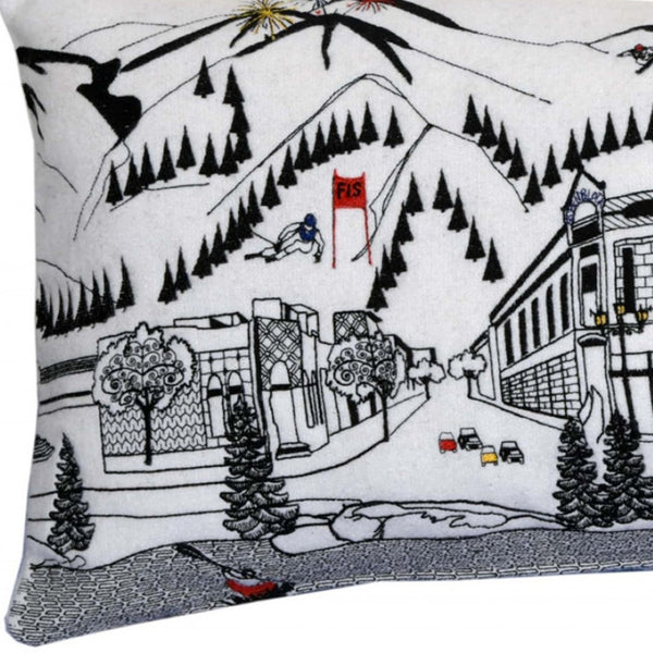 HomeRoots 35" White Aspen Skyline Lumbar Pillow - Chic Home Accent with Embroidered Design & Plush Comfort 482535