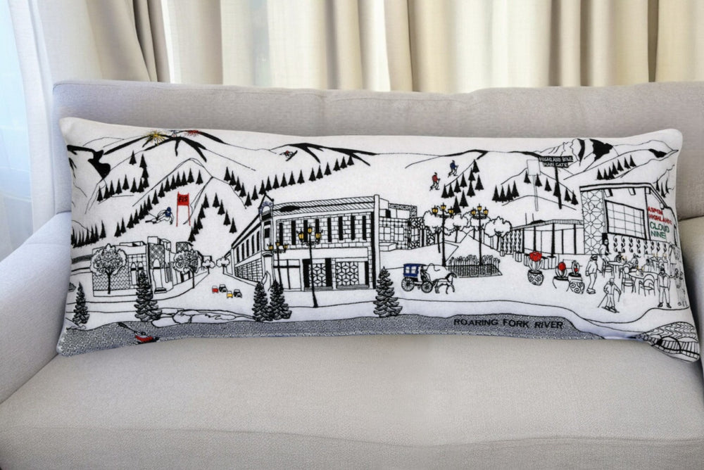 HomeRoots 35" White Aspen Skyline Lumbar Pillow - Chic Home Accent with Embroidered Design & Plush Comfort 482535
