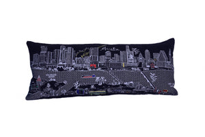HomeRoots 35" Austin Nighttime Skyline Lumbar Pillow - Artisanal Embroidery, Cozy Support, Unique Home Decor Accent 482536