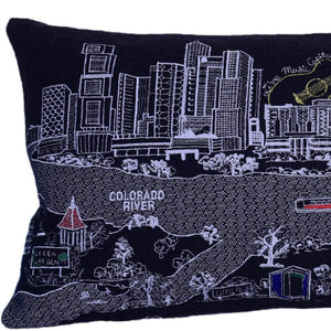 HomeRoots 35" Austin Nighttime Skyline Lumbar Pillow - Artisanal Embroidery, Cozy Support, Unique Home Decor Accent 482536