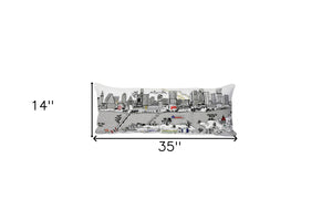 HomeRoots 35" Whimsical Austin Daylight Skyline Lumbar Pillow – Elegant Home Accent & Comfort Support Decor 482537