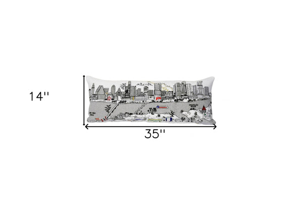 HomeRoots 35" Whimsical Austin Daylight Skyline Lumbar Pillow – Elegant Home Accent & Comfort Support Decor 482537