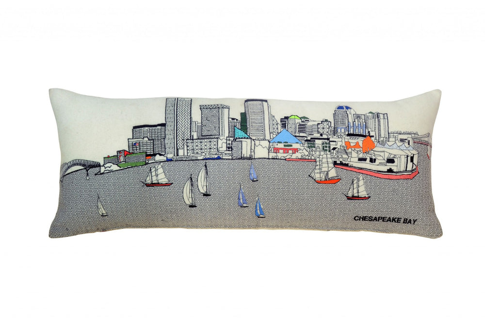 HomeRoots 35" White Baltimore Daylight Skyline Lumbar Pillow - Chic Embroidered Accent for Home Décor & Gifts 482538