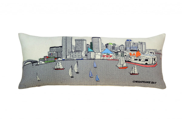HomeRoots 35" White Baltimore Daylight Skyline Lumbar Pillow - Chic Embroidered Accent for Home Décor & Gifts 482538
