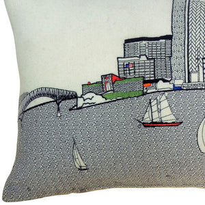 HomeRoots 35" White Baltimore Daylight Skyline Lumbar Pillow - Chic Embroidered Accent for Home Décor & Gifts 482538