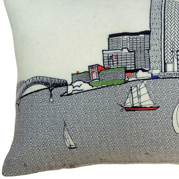 HomeRoots 35" White Baltimore Daylight Skyline Lumbar Pillow - Chic Embroidered Accent for Home Décor & Gifts 482538