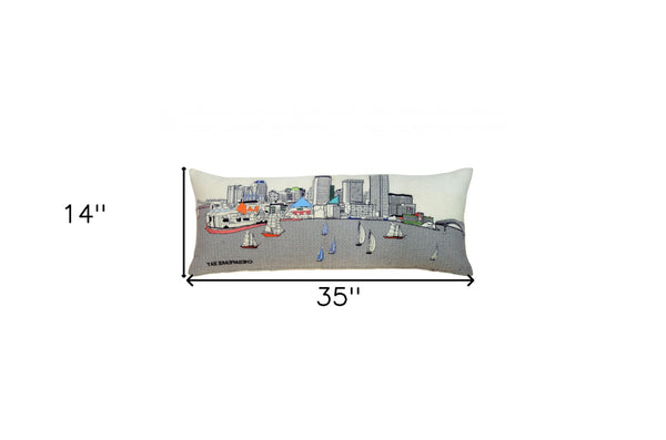HomeRoots 35" White Baltimore Daylight Skyline Lumbar Pillow - Chic Embroidered Accent for Home Décor & Gifts 482538