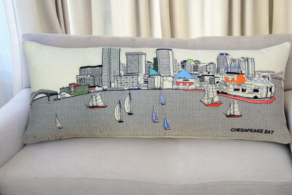 HomeRoots 35" White Baltimore Daylight Skyline Lumbar Pillow - Chic Embroidered Accent for Home Décor & Gifts 482538