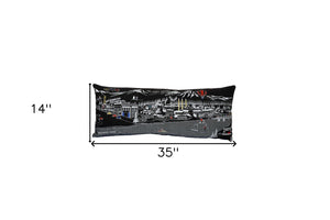 HomeRoots 35" Black Bend Nighttime Skyline Lumbar Pillow - Stylish Supportive Accent for Home Decor Lovers 482539