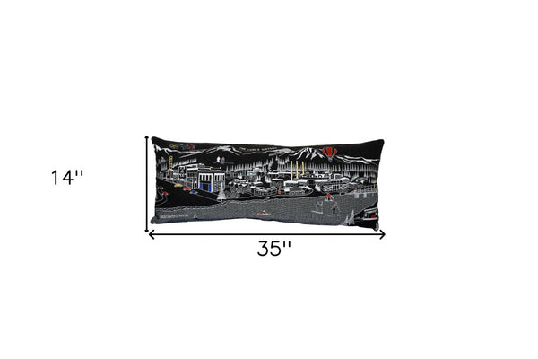 HomeRoots 35" Black Bend Nighttime Skyline Lumbar Pillow - Stylish Supportive Accent for Home Decor Lovers 482539