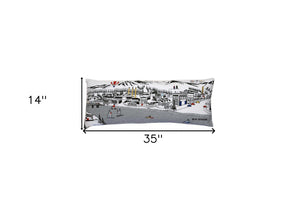 HomeRoots 35" White Bend Daylight Skyline Lumbar Pillow - Elegant Embroidered Design for Home Decor & Comfort 482540