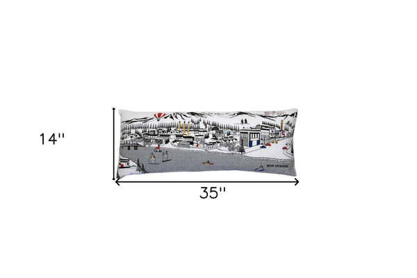 HomeRoots 35" White Bend Daylight Skyline Lumbar Pillow - Elegant Embroidered Design for Home Decor & Comfort 482540