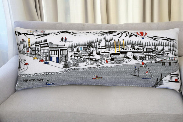HomeRoots 35" White Bend Daylight Skyline Lumbar Pillow - Elegant Embroidered Design for Home Decor & Comfort 482540