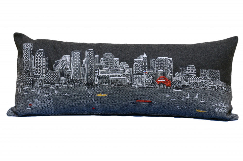 HomeRoots 35" Boston Nighttime Skyline Lumbar Pillow – Elegant Black Design, Supportive & Stylish Home Accent 482541
