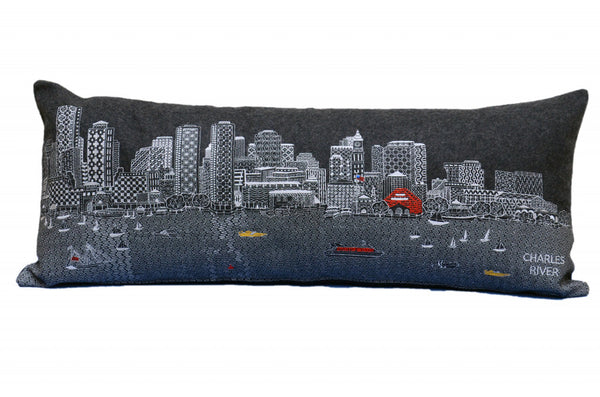 Homeroots 35" Black Boston Nighttime Skyline Lumbar Decorative Pillow   482541