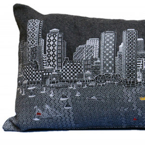 Homeroots 35" Black Boston Nighttime Skyline Lumbar Decorative Pillow   482541