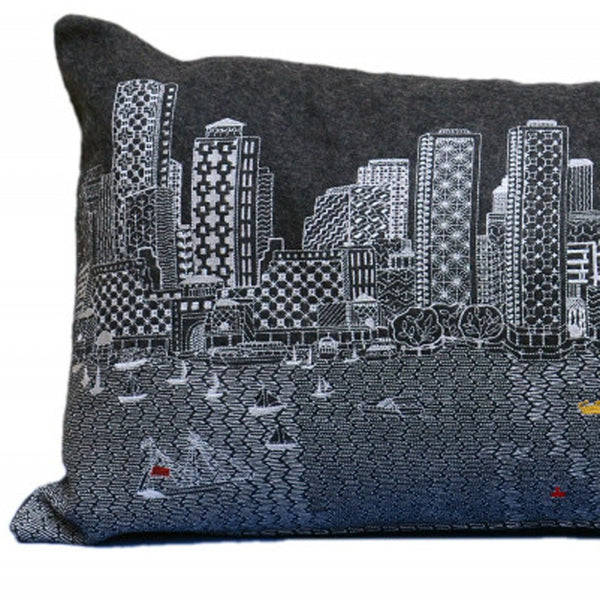 Homeroots 35" Black Boston Nighttime Skyline Lumbar Decorative Pillow   482541